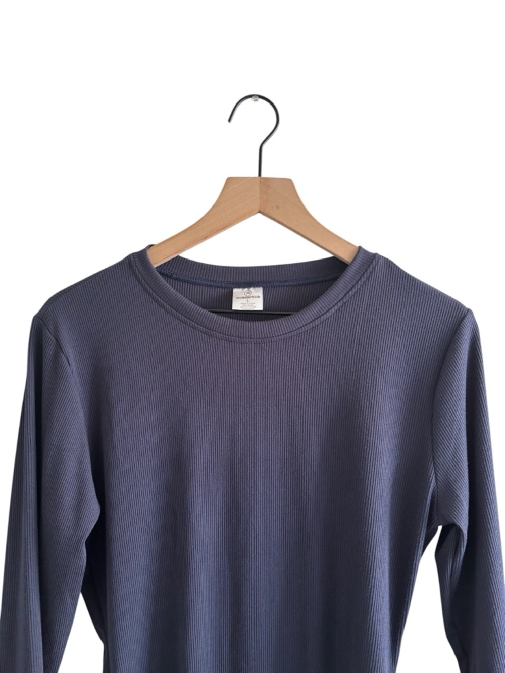 Real Essentials Navy Ribbed Bodysuit Long Sleeve Minimalist Capsule Basic Large - Picture 2 of 16